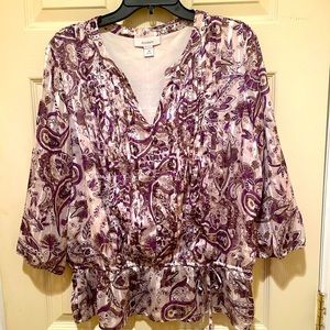 Blouse By Dress Barn, Size XL, Paisley Print, Elastic At Waist and Sleeves